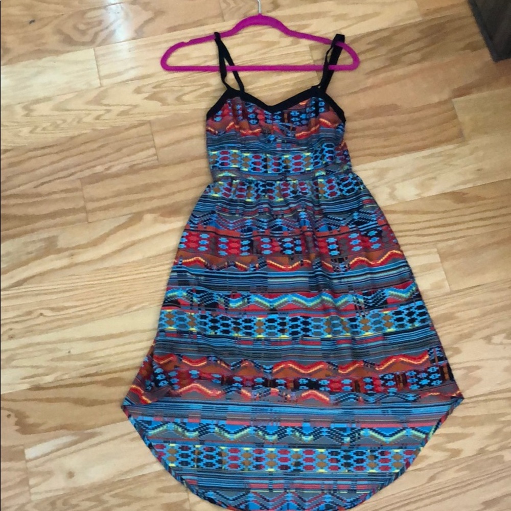 Tribal print, multicolored, black strapped dress